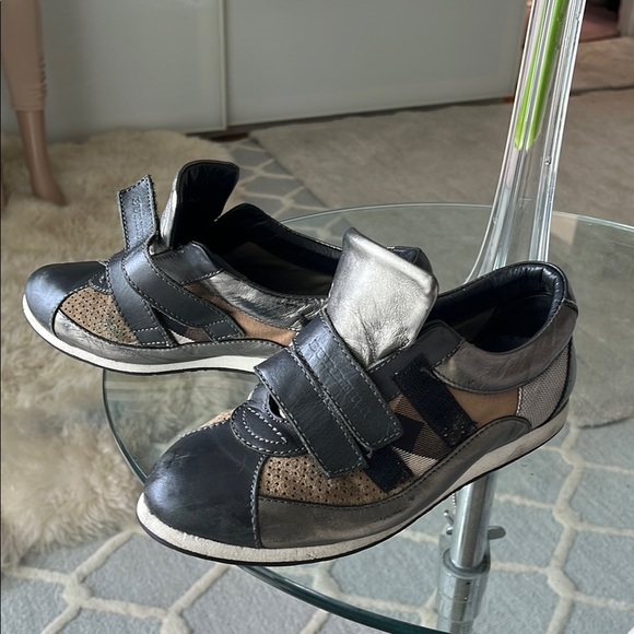 Burberry Shoes - Burberry Black and Silver Sneakers with Velcro Straps